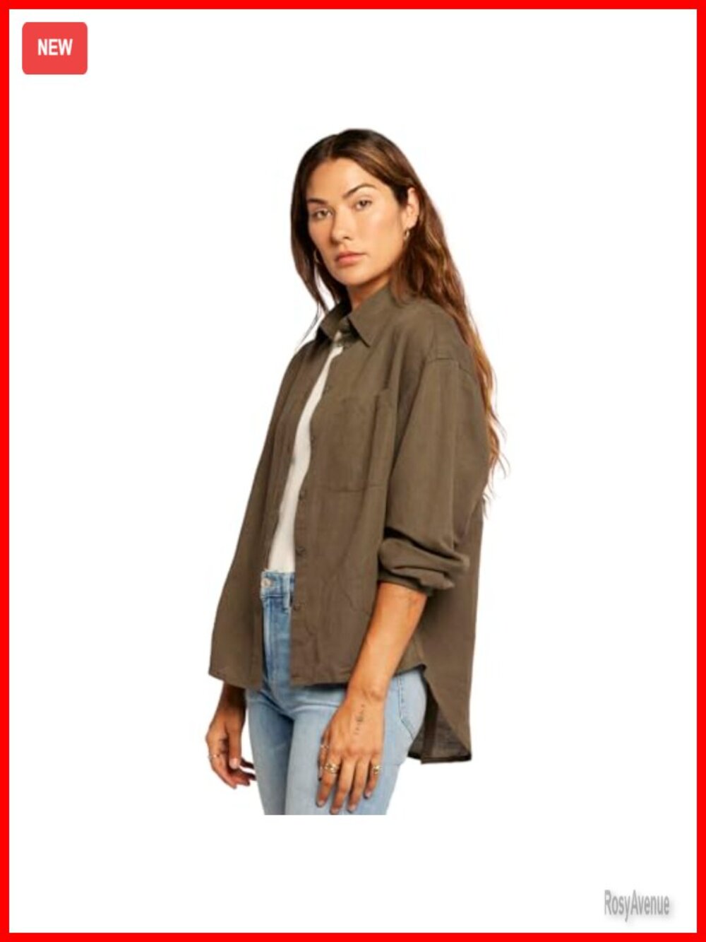 Current/Elliott The Candid Linen Blend Button Down Shirt Women Relaxed Fit